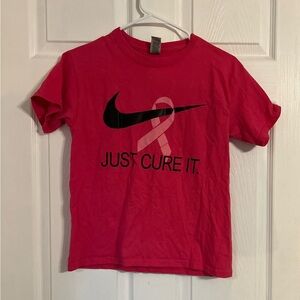 Nike Just Cure It Breast Cancer Awareness Short Sleeve Kids Size Medium Pink Tee